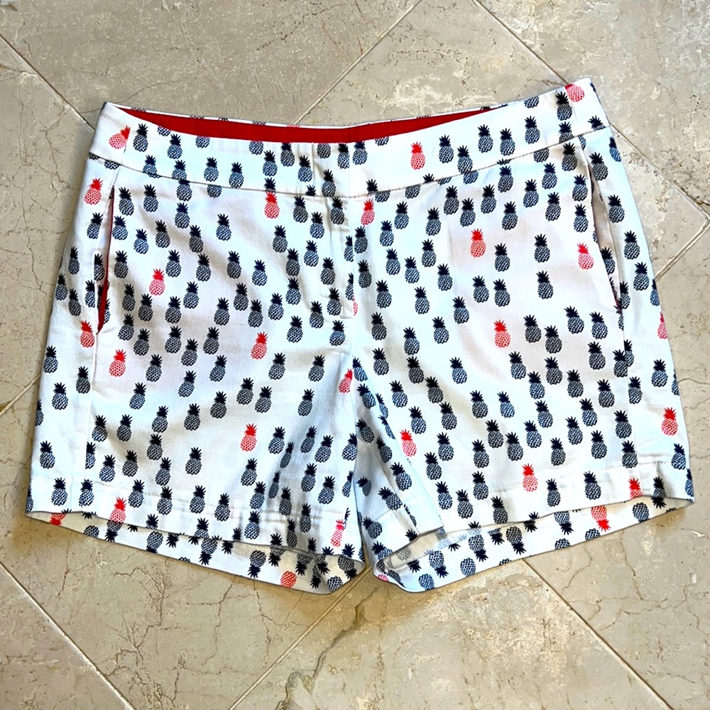 J. Crew Factory Women's 6 Pineapples Chino Shorts White Navy